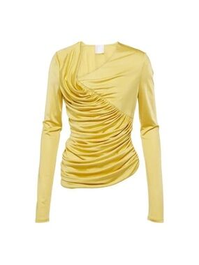 NWT Givenchy Yellow Satin Ruched Draped Long Sleeve Top Size 36